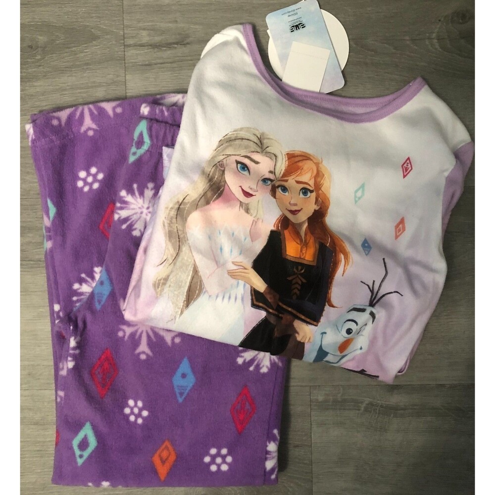 Girls Purple Frozen Fleece PJ Set Size 8 NWT B5